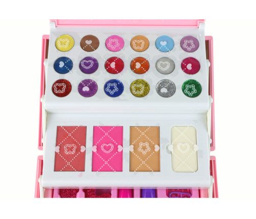 Set of beauty cosmetics for make-up doing nails in a pink case