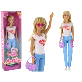 Anlily Children's Doll Long Blonde Hair Handbag Glasses White Blouse