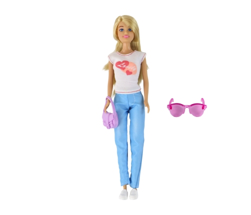 Anlily Children's Doll Long Blonde Hair Handbag Glasses White Blouse