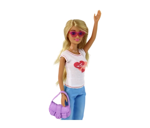 Anlily Children's Doll Long Blonde Hair Handbag Glasses White Blouse