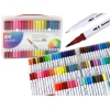 Set of 100 colored marker pens in an organizer