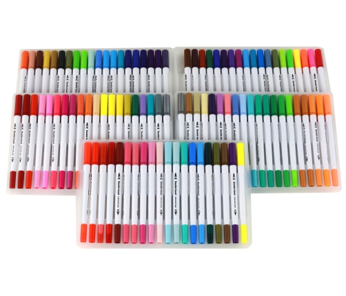 Set of 100 colored marker pens in an organizer