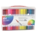 Set of 100 colored marker pens in an organizer