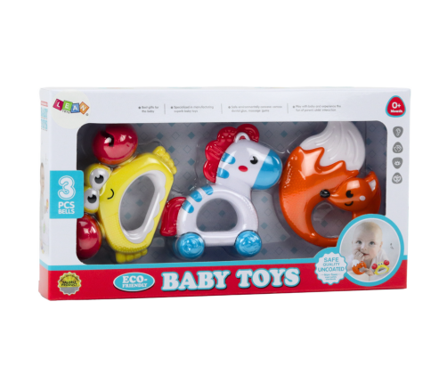 Set of Baby Toys Rattles Teethers Zebra Crab Fox 3 pcs