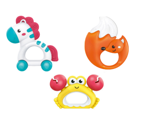 Set of Baby Toys Rattles Teethers Zebra Crab Fox 3 pcs