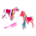 Figurine Horse With Colorful Mane, Saddle, Brush, White Pink