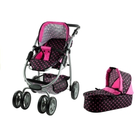 2in1 Doll Bogie and Stroller Alice - Black With Pink Dots