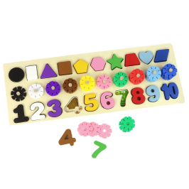 Educational Wooden Board 3 in 1 Numbers Shapes