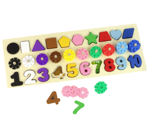 Educational Wooden Board 3 in 1 Numbers Shapes