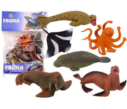 Set of Sea Animal Figures Walrus Seal Octopus 6Pcs