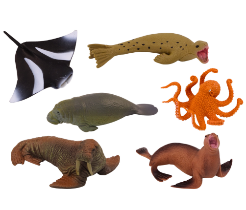 Set of Sea Animal Figures Walrus Seal Octopus 6Pcs