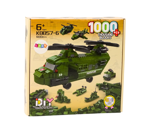 Military Helicopter Block Set Military Green 1000 pcs