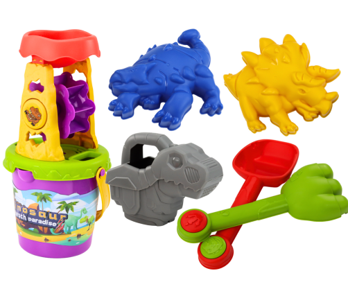 Dinosaur Sand Set, Grinder, Funnel, Spatula, Rake, Watering Can, Molds