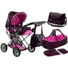 Doll Bogie and Stroller Alice- with Carrier, Bag and Bedding Black with Pink Dots