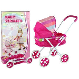 Pink Pushchair for Dolls with Colourful Canopy 66 cm