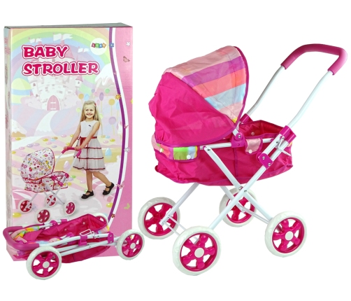 Pink Pushchair for Dolls with Colourful Canopy 66 cm