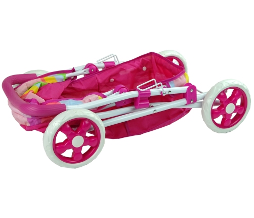 Pink Pushchair for Dolls with Colourful Canopy 66 cm