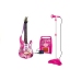 Pink electric guitar with microphone and amplifier