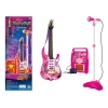 Pink electric guitar with microphone and amplifier