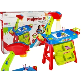 Educational Drawer Table with Projector 36 Pictures Crayons Templates Blue and Red