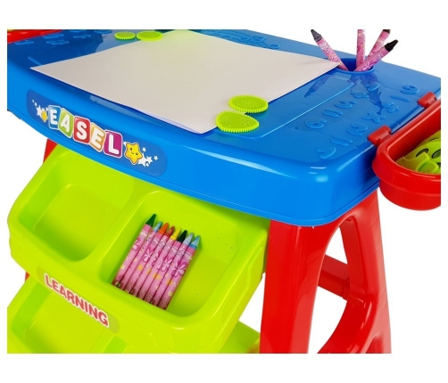 Educational Drawer Table with Projector 36 Pictures Crayons Templates Blue and Red