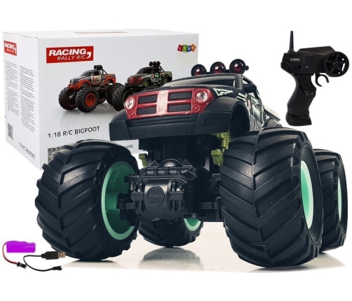 Off-road Auto Pick Up Huge Bigfoot Wheels 2.4G 1:18 Black / Green Remote Controlled