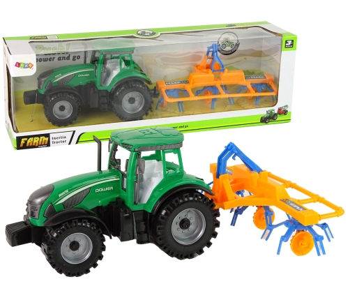 Green Tractor with Orange and Blue Rake Friction Drive