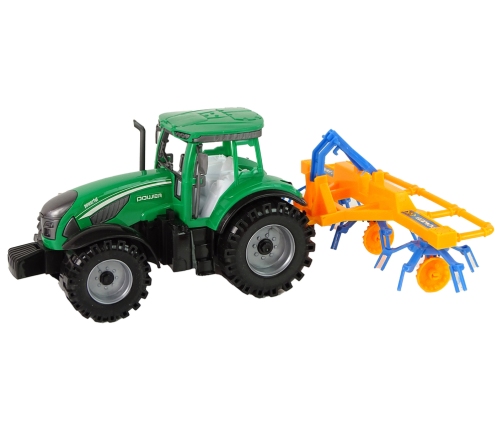 Green Tractor with Orange and Blue Rake Friction Drive