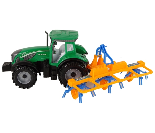 Green Tractor with Orange and Blue Rake Friction Drive