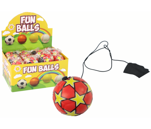 PU Football with a Jojo Elastic Band for Bouncing, 6 cm, Red Stars