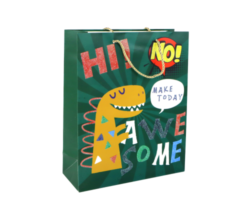 Green Dinosaur Paper Gift Bag 41.5cm x 30cm x 12cm