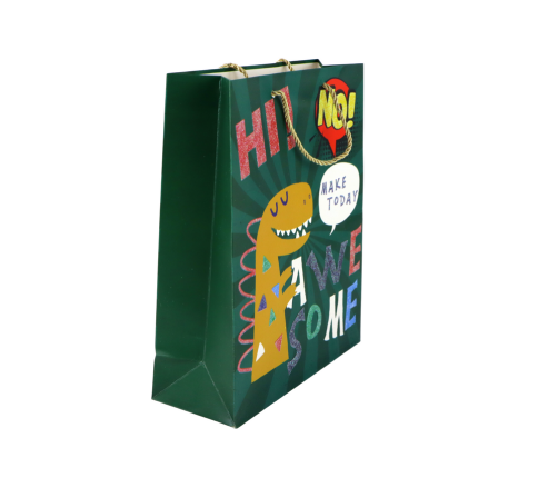 Green Dinosaur Paper Gift Bag 41.5cm x 30cm x 12cm