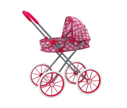 Doll Stroller Large Wheels Foldable Pink Hearts