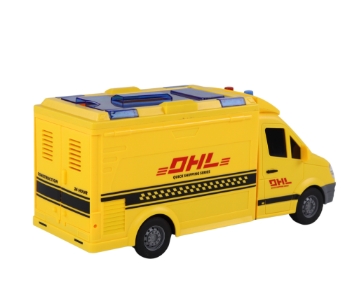 Delivery Car 1:16 Friction Drive Opening Doors Lights Yellow Sounds