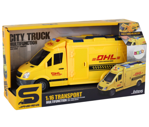 Delivery Car 1:16 Friction Drive Opening Doors Lights Yellow Sounds