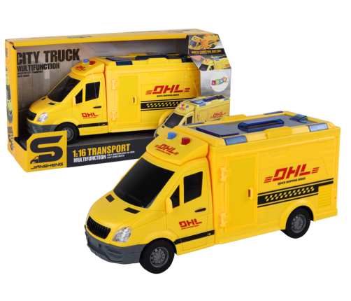 Delivery Car 1:16 Friction Drive Opening Doors Lights Yellow Sounds