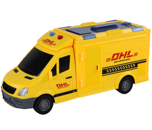 Delivery Car 1:16 Friction Drive Opening Doors Lights Yellow Sounds