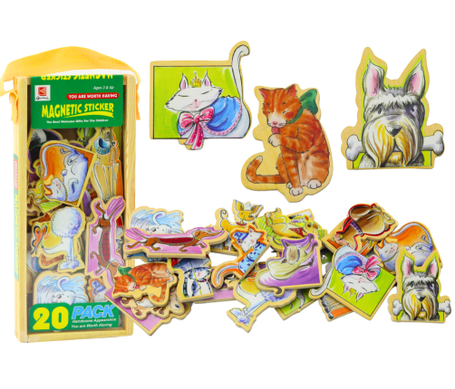 Set of Wooden Magnets with Colorful Animals, 20 pieces