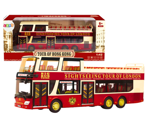 Double-decker Tour Bus 1:42 Metal Lights Red