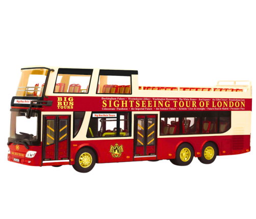 Double-decker Tour Bus 1:42 Metal Lights Red