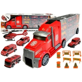 Fire brigade truck Sorter Suitcase with cars Helicopter Red