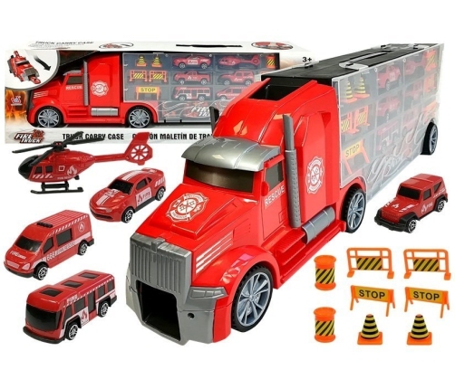 Fire brigade truck Sorter Suitcase with cars Helicopter Red