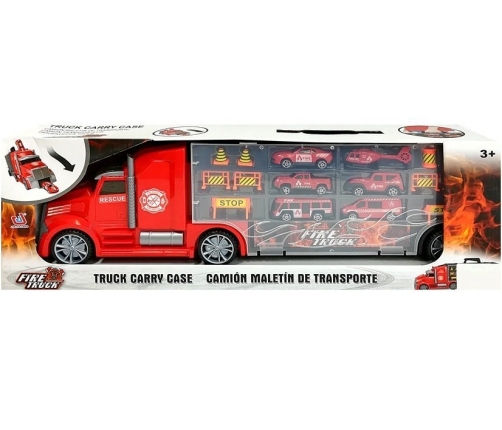 Fire brigade truck Sorter Suitcase with cars Helicopter Red