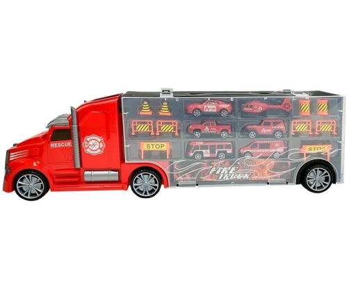 Fire brigade truck Sorter Suitcase with cars Helicopter Red