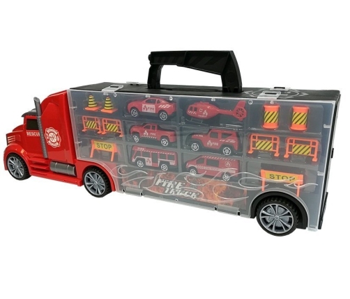 Fire brigade truck Sorter Suitcase with cars Helicopter Red