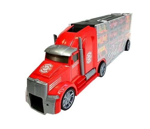 Fire brigade truck Sorter Suitcase with cars Helicopter Red