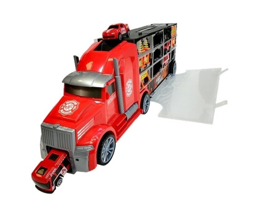 Fire brigade truck Sorter Suitcase with cars Helicopter Red