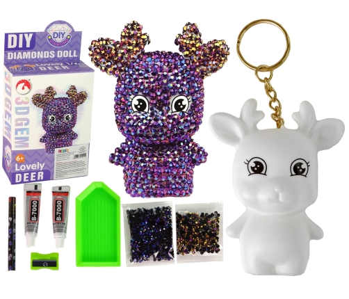 DIY Diamond Creative Kit  Black Reindeer  Crystals Sequins 3D Keyring