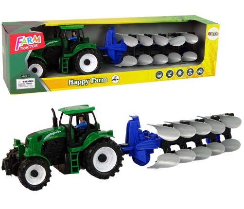 Tractor with Plow Plastic Green Blue