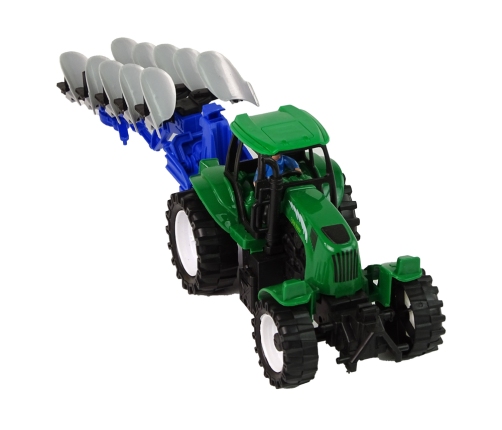 Tractor with Plow Plastic Green Blue